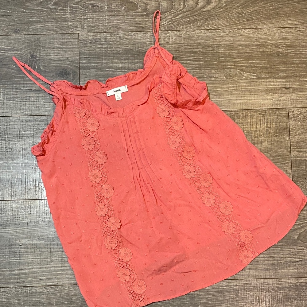 MINE Coral Pink Floral Lace Trim Spaghetti Strap Cami